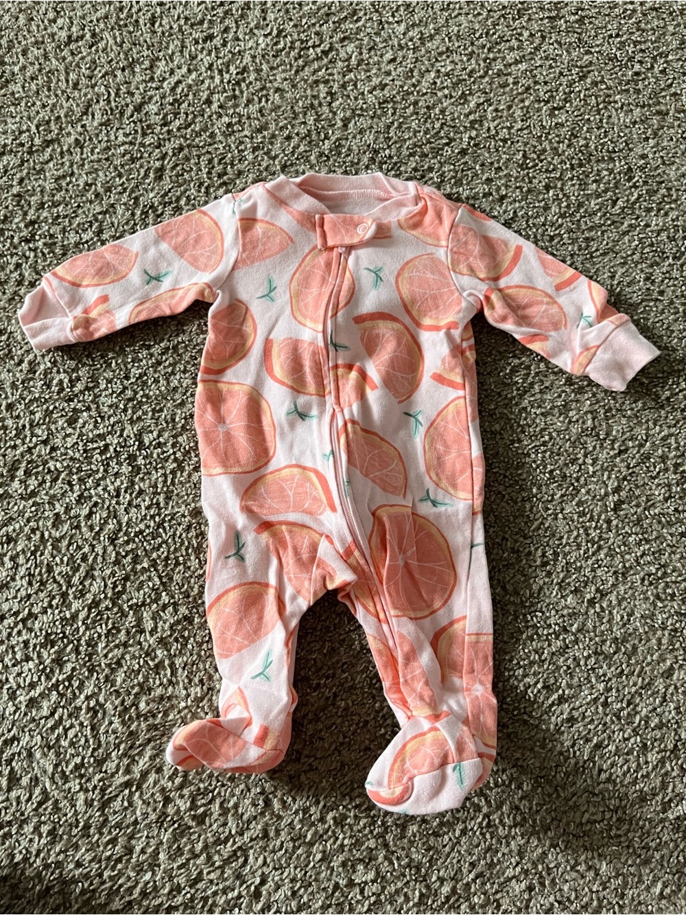 Carter’s Baby Pink Citrus-Print Footed One-Piece Sleepers 3 Months